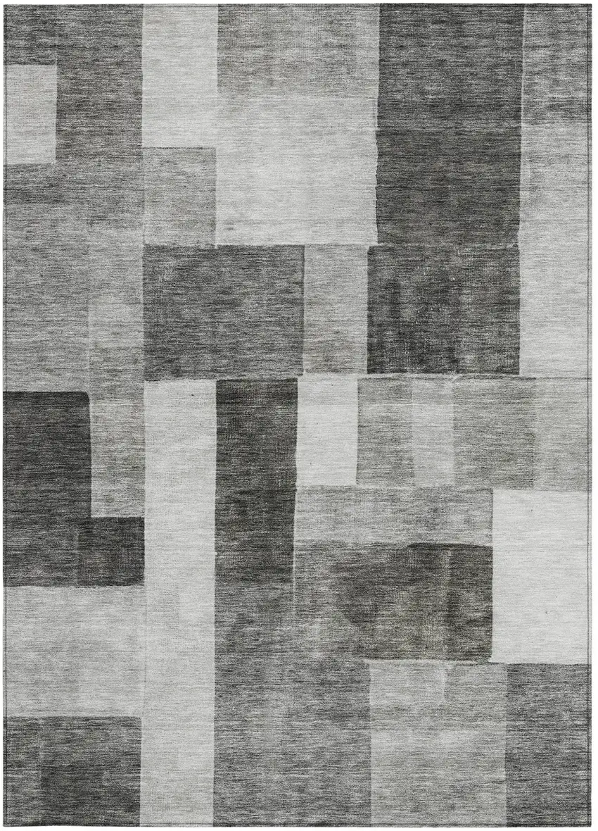 Pewter And Black Geometric Washable Indoor Outdoor Area Rug Photo 6