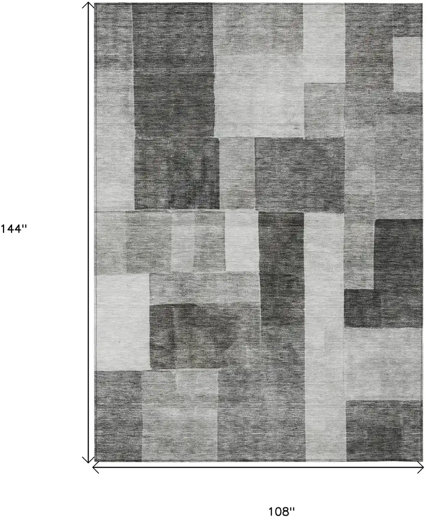 Pewter And Black Geometric Washable Indoor Outdoor Area Rug Photo 3