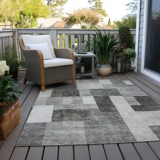 Pewter And Black Geometric Washable Indoor Outdoor Area Rug Photo 8