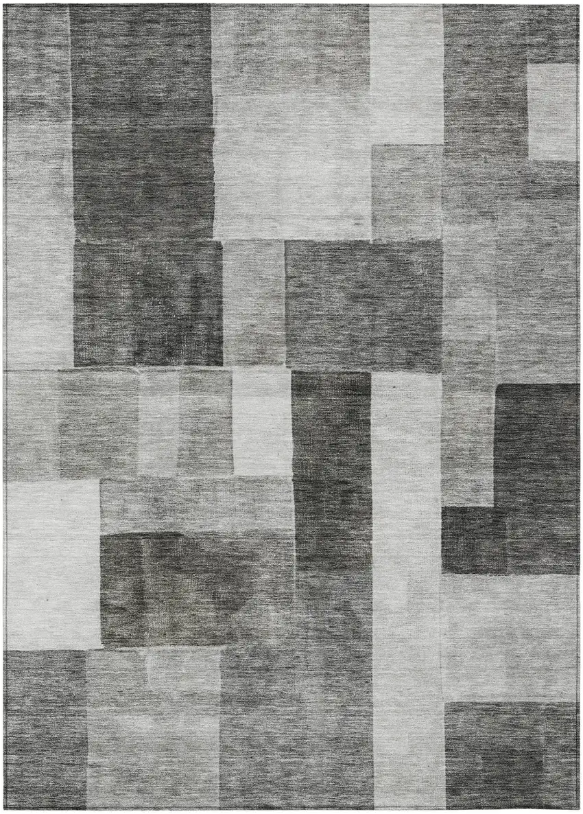 Pewter And Black Geometric Washable Indoor Outdoor Area Rug Photo 2