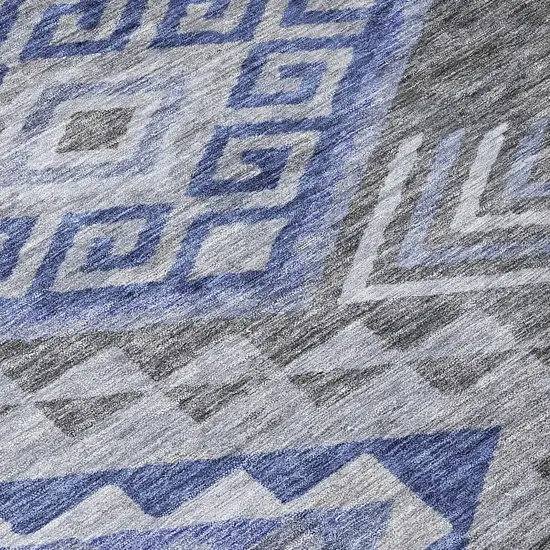 Pewter And Blue Southwestern Washable Indoor Outdoor Area Rug Photo 7