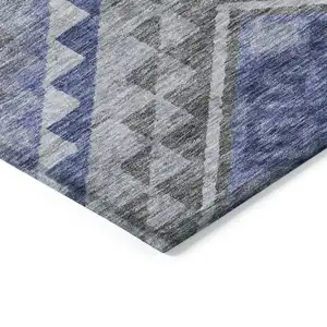 Photo of Pewter And Blue Southwestern Washable Indoor Outdoor Area Rug