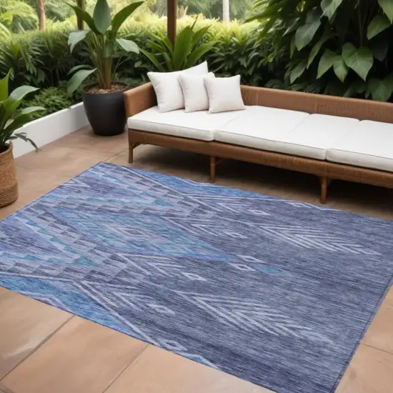 Pewter And Blue Southwestern Washable Indoor Outdoor Area Rug Photo 1
