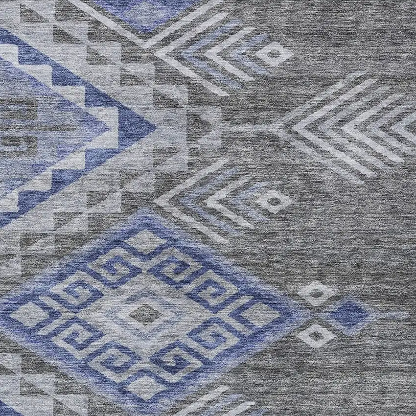Pewter And Blue Southwestern Washable Indoor Outdoor Area Rug Photo 5