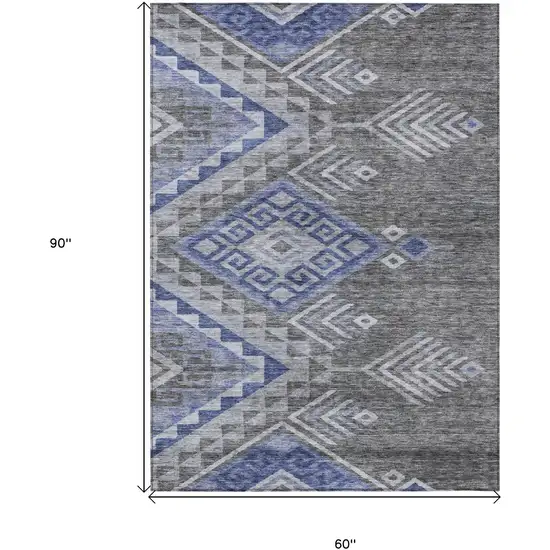Pewter And Blue Southwestern Washable Indoor Outdoor Area Rug Photo 7