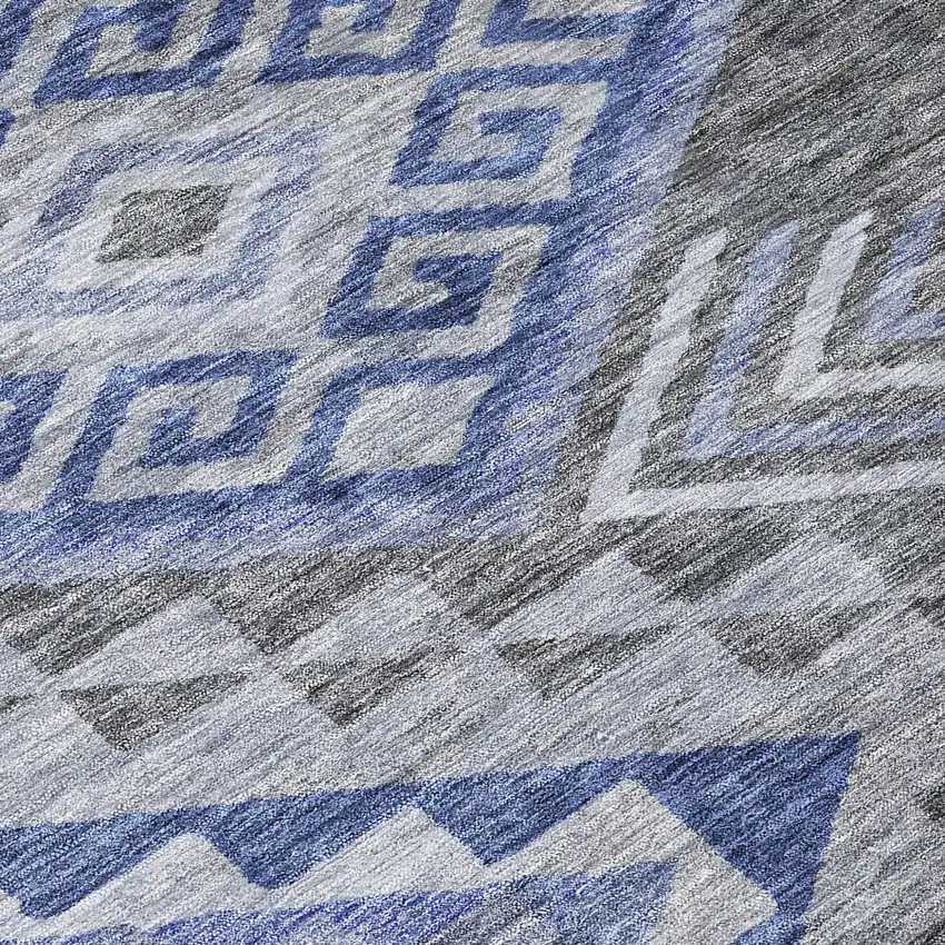Pewter And Blue Southwestern Washable Indoor Outdoor Area Rug Photo 8