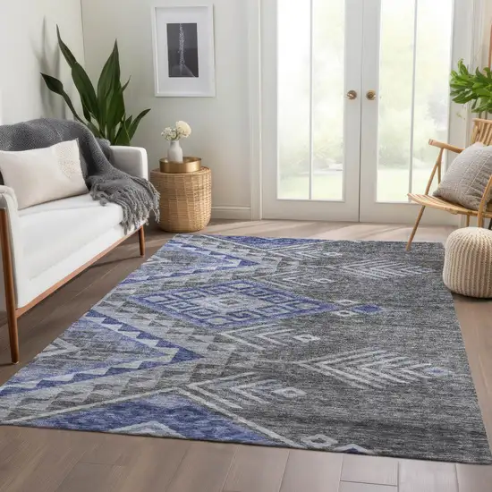 Pewter And Blue Southwestern Washable Indoor Outdoor Area Rug Photo 9