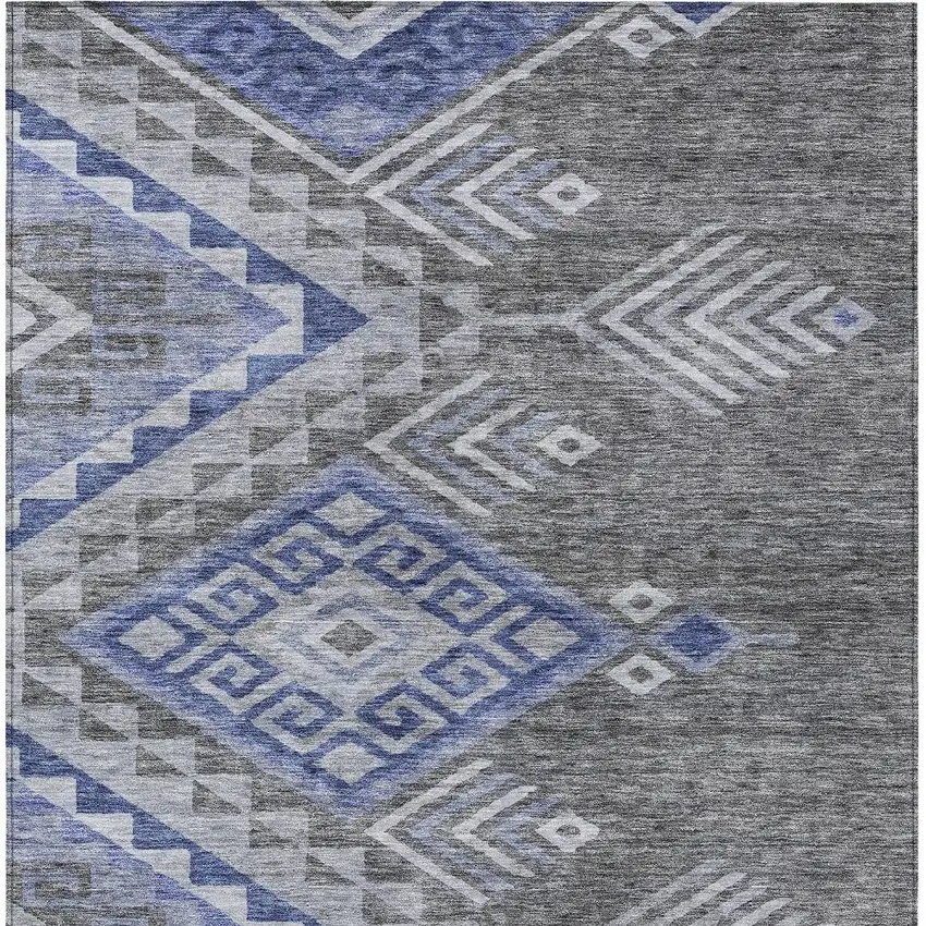 Pewter And Blue Southwestern Washable Indoor Outdoor Area Rug Photo 5