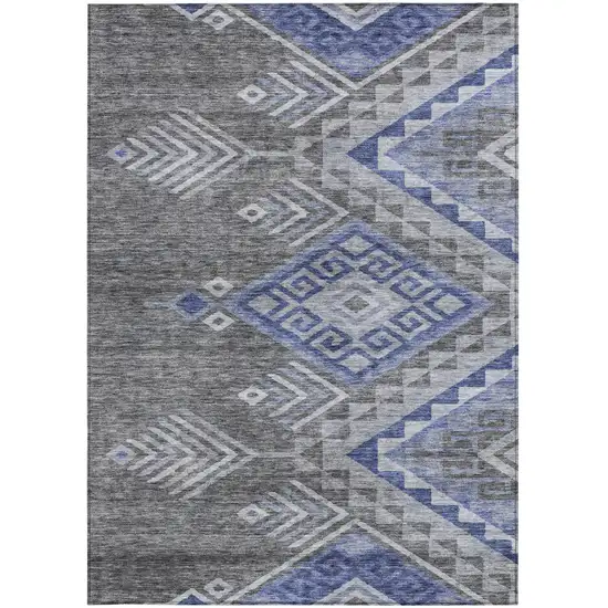 Pewter And Blue Southwestern Washable Indoor Outdoor Area Rug Photo 6