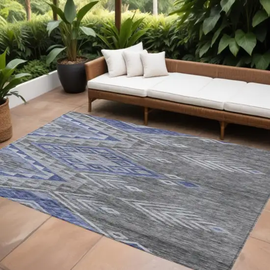 Pewter And Blue Southwestern Washable Indoor Outdoor Area Rug Photo 1