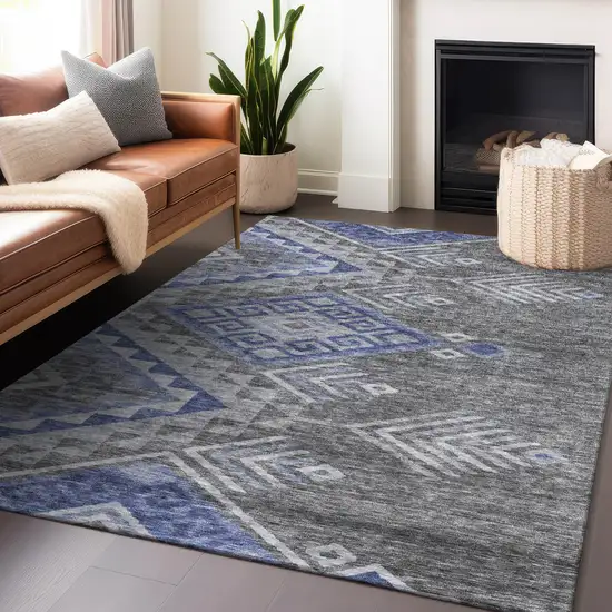 Pewter And Blue Southwestern Washable Indoor Outdoor Area Rug Photo 8