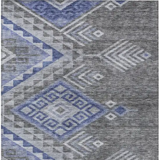 Pewter And Blue Southwestern Washable Indoor Outdoor Area Rug Photo 4