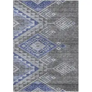 Photo of Pewter And Blue Southwestern Washable Indoor Outdoor Area Rug