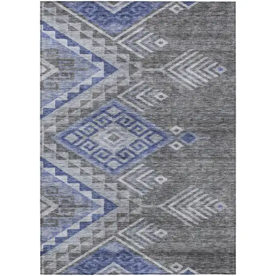 Pewter And Blue Southwestern Washable Indoor Outdoor Area Rug Photo 1