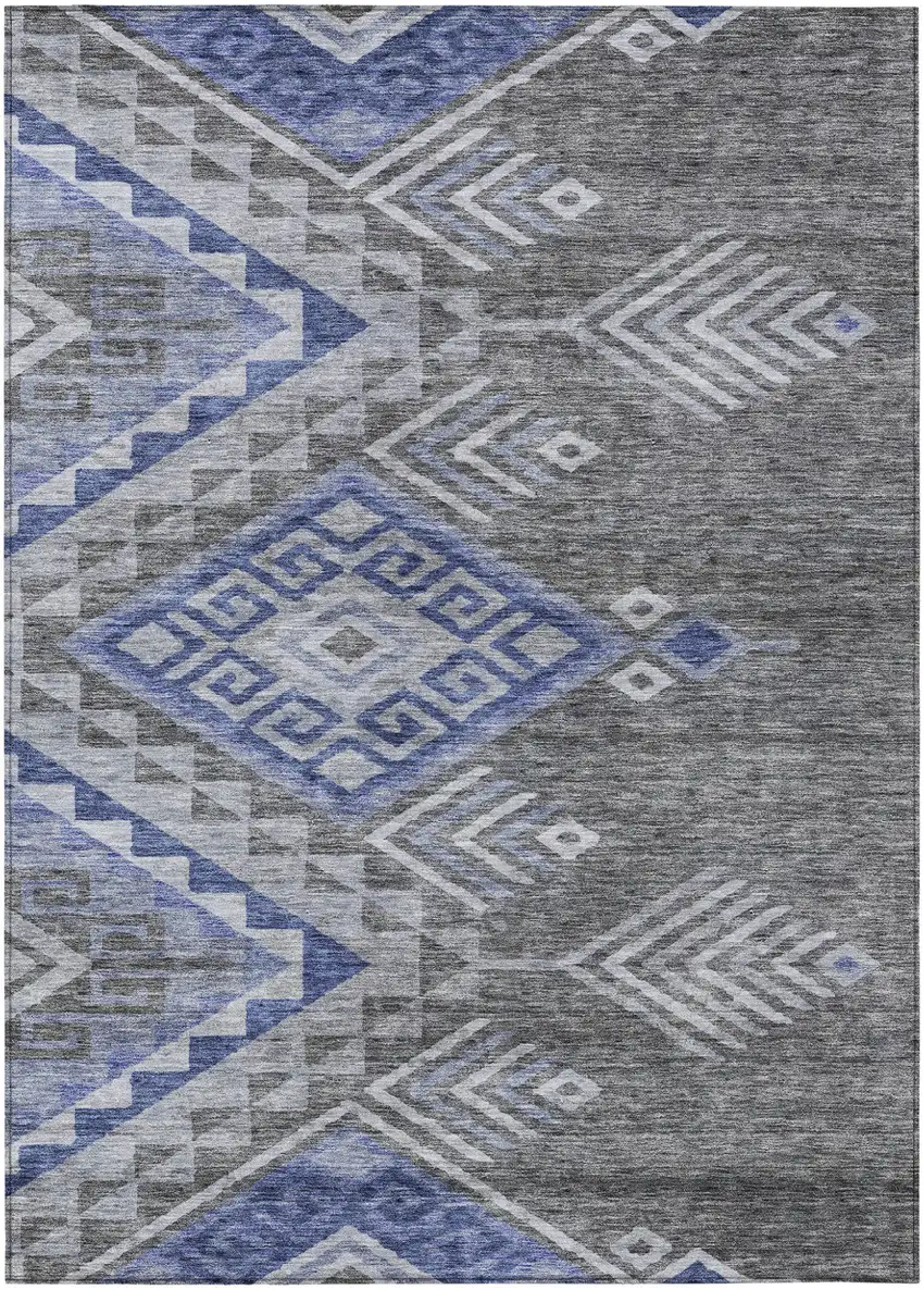 Pewter And Blue Southwestern Washable Indoor Outdoor Area Rug Photo 1