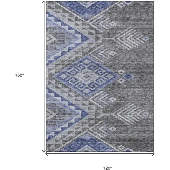 Pewter And Blue Southwestern Washable Indoor Outdoor Area Rug Photo 6