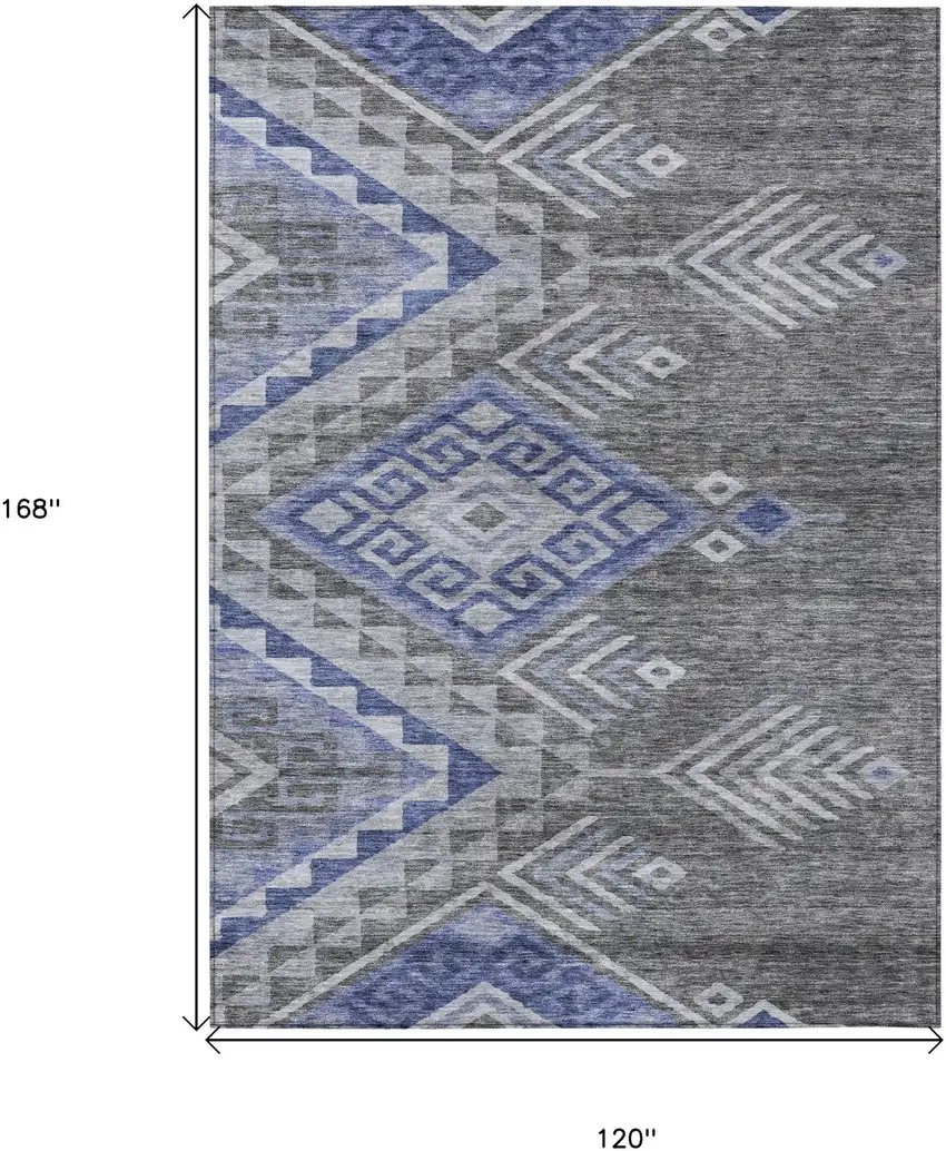 Pewter And Blue Southwestern Washable Indoor Outdoor Area Rug Photo 6