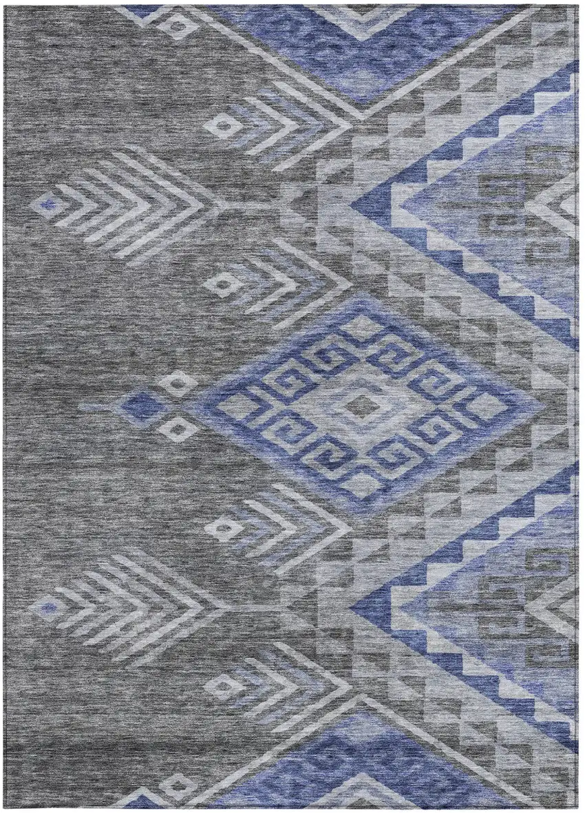 Pewter And Blue Southwestern Washable Indoor Outdoor Area Rug Photo 5