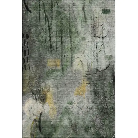 Pewter And Charcoal Abstract Washable Area Rug With UV Protection Photo 3