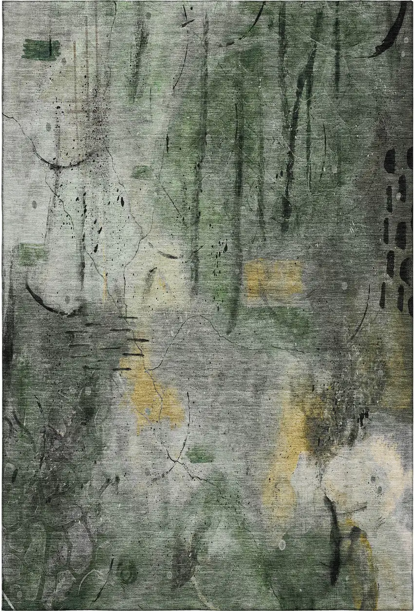 Pewter And Charcoal Abstract Washable Area Rug With UV Protection Photo 1