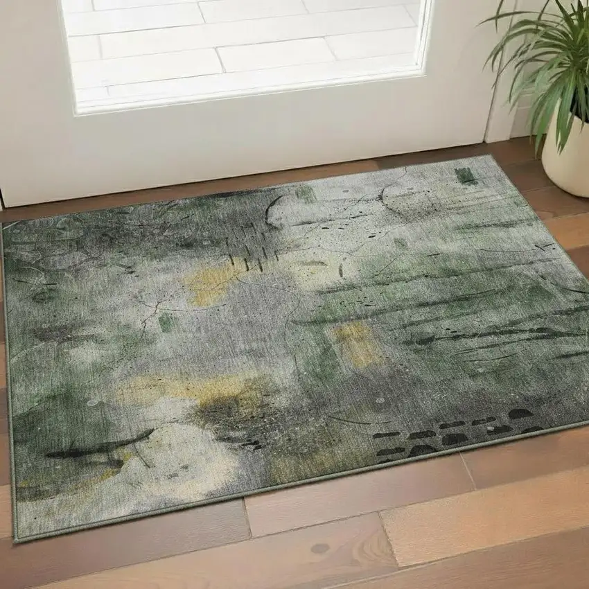 Pewter And Charcoal Abstract Washable Area Rug With UV Protection Photo 2