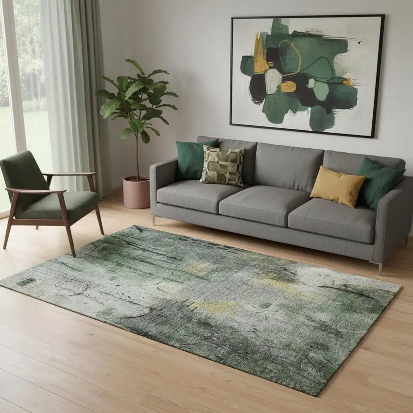 Pewter And Charcoal Abstract Washable Area Rug With UV Protection Photo 2