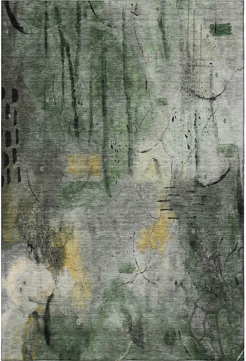 Pewter And Charcoal Abstract Washable Area Rug With UV Protection Photo 3