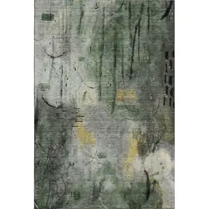 Photo of Pewter And Charcoal Abstract Washable Area Rug With UV Protection