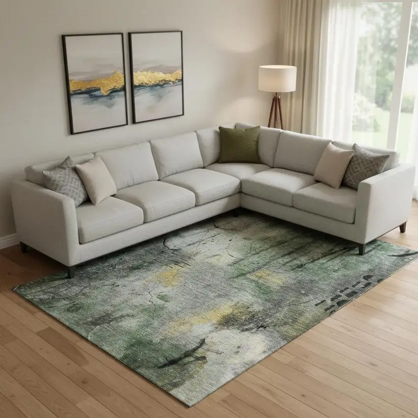 Pewter And Charcoal Abstract Washable Area Rug With UV Protection Photo 2