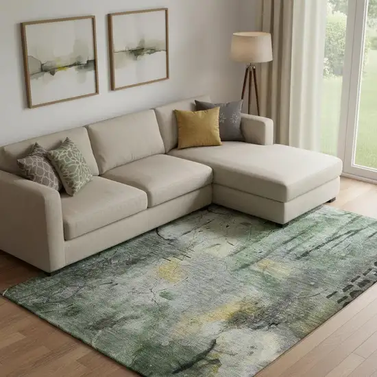 Pewter And Charcoal Abstract Washable Area Rug With UV Protection Photo 2