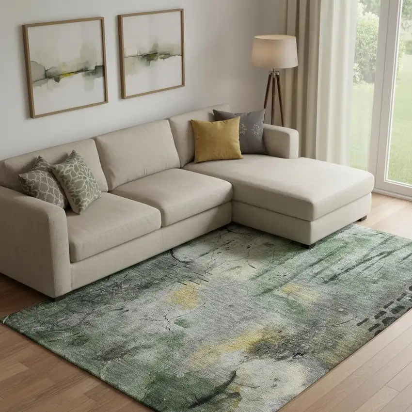 Pewter And Charcoal Abstract Washable Area Rug With UV Protection Photo 2