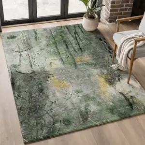 Photo of Pewter And Charcoal Abstract Washable Area Rug With UV Protection