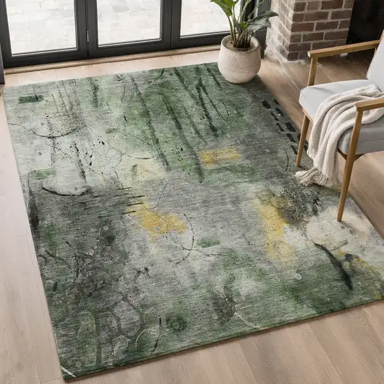 Pewter And Charcoal Abstract Washable Area Rug With UV Protection Photo 4