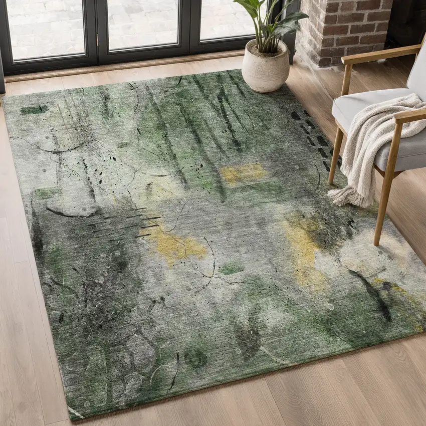 Pewter And Charcoal Abstract Washable Area Rug With UV Protection Photo 4