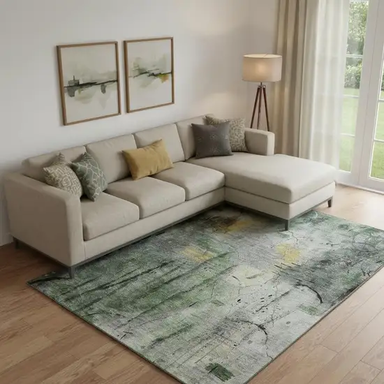 Pewter And Charcoal Abstract Washable Area Rug With UV Protection Photo 2