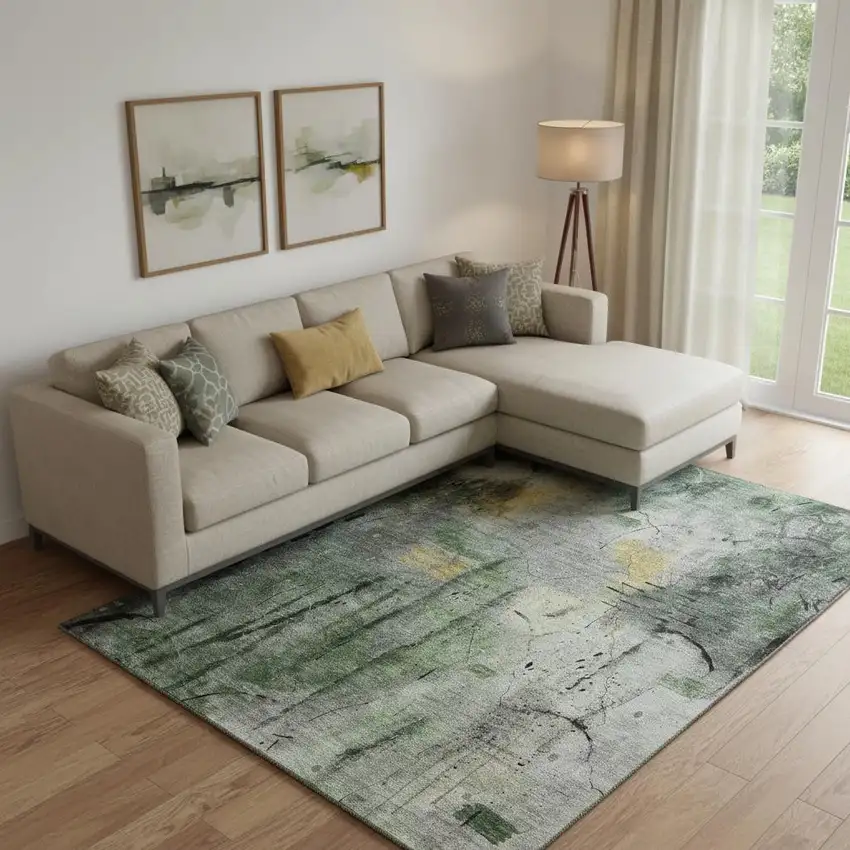 Pewter And Charcoal Abstract Washable Area Rug With UV Protection Photo 2