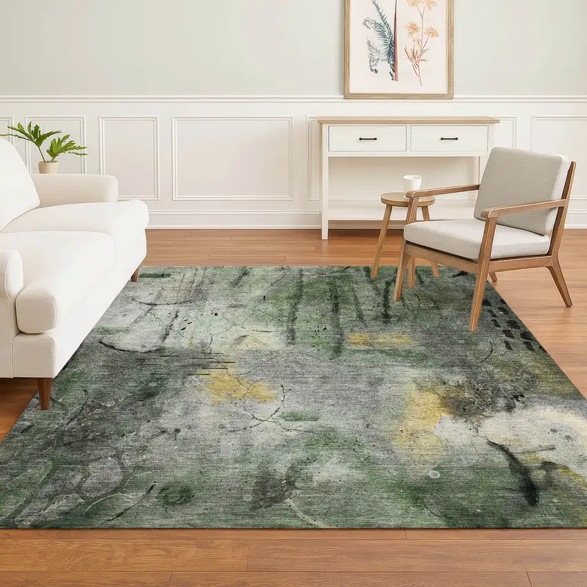 Pewter And Charcoal Abstract Washable Area Rug With UV Protection Photo 5