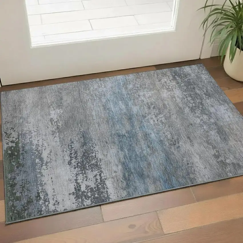 Pewter And Charcoal Abstract Washable Area Rug With UV Protection Photo 2
