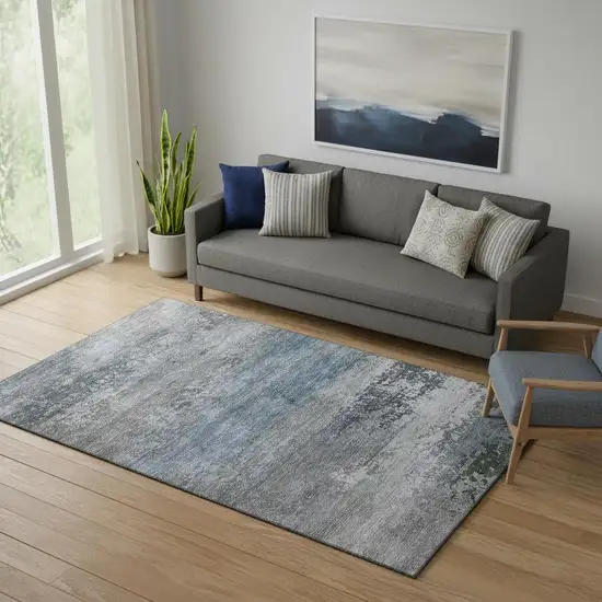 Pewter And Charcoal Abstract Washable Area Rug With UV Protection Photo 2