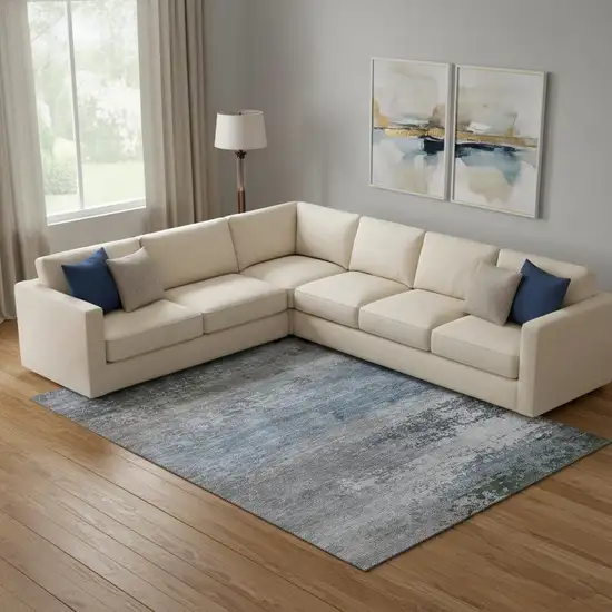 Pewter And Charcoal Abstract Washable Area Rug With UV Protection Photo 2