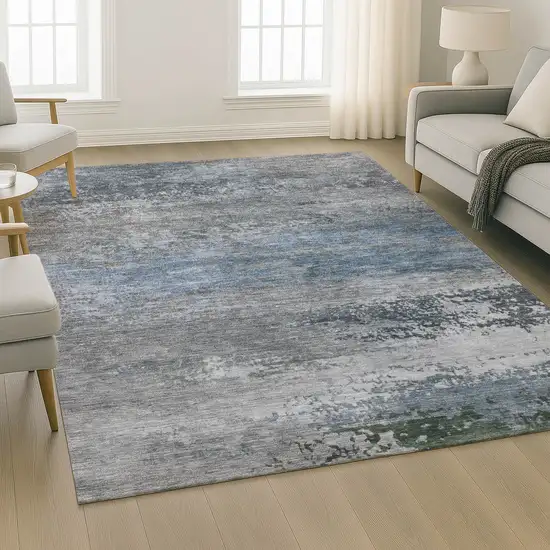 Pewter And Charcoal Abstract Washable Area Rug With UV Protection Photo 5