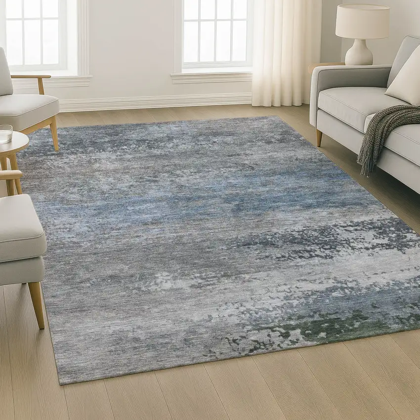 Pewter And Charcoal Abstract Washable Area Rug With UV Protection Photo 5