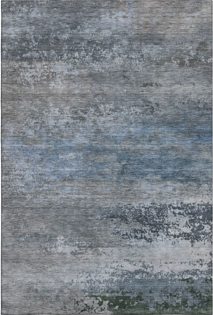 Pewter And Charcoal Abstract Washable Area Rug With UV Protection Photo 1