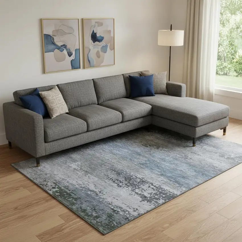 Pewter And Charcoal Abstract Washable Area Rug With UV Protection Photo 2