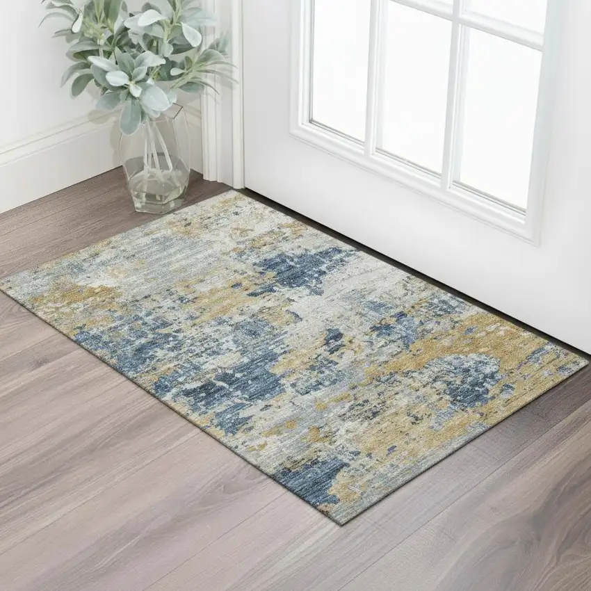 Pewter And Charcoal Abstract Washable Area Rug With UV Protection Photo 2