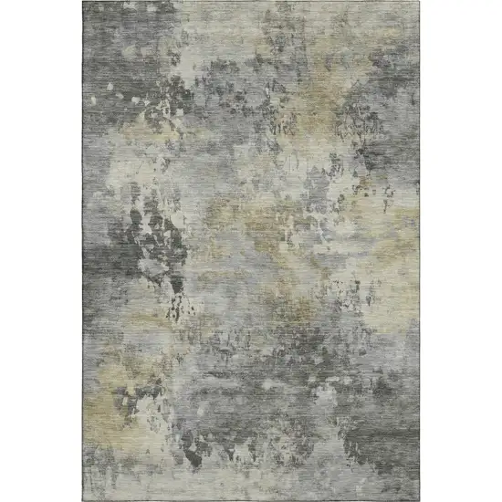 Pewter And Charcoal Abstract Washable Area Rug With UV Protection Photo 1