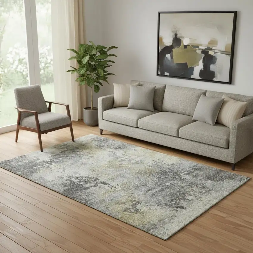 Pewter And Charcoal Abstract Washable Area Rug With UV Protection Photo 2