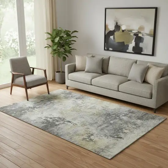 Pewter And Charcoal Abstract Washable Area Rug With UV Protection Photo 2