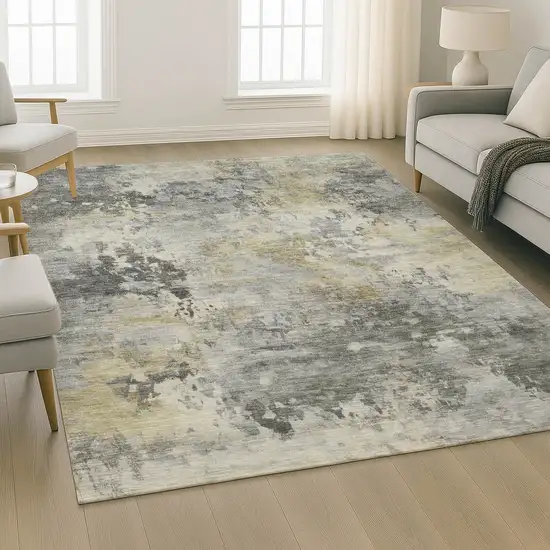 Pewter And Charcoal Abstract Washable Area Rug With UV Protection Photo 5