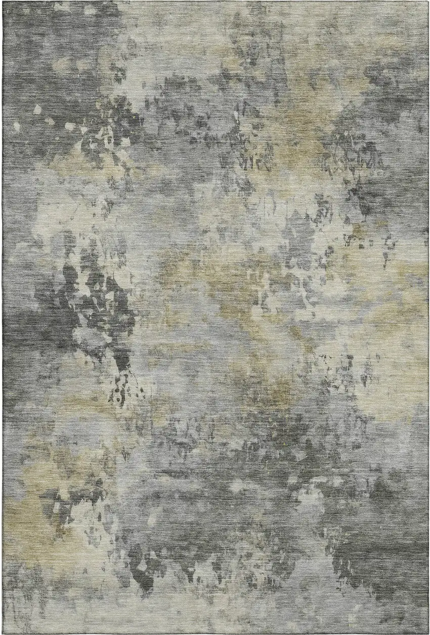 Pewter And Charcoal Abstract Washable Area Rug With UV Protection Photo 1
